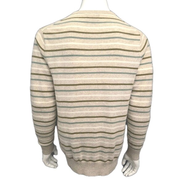 J. Crew Men's Cashmere Crewneck Sweater Size M Beige/Olive Stripe - Picture 4 of 11